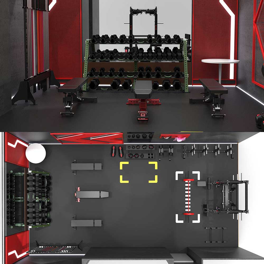 3D commercial gym equipment layout planning