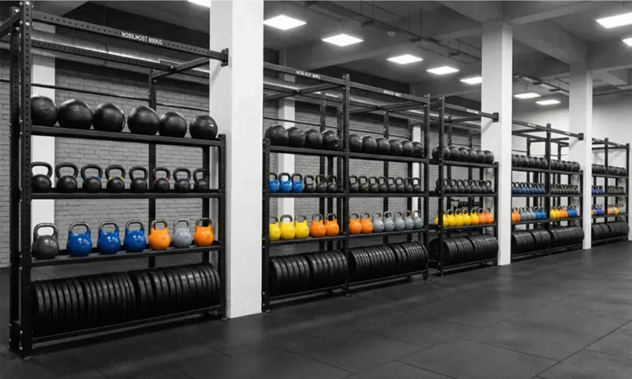 Facility management with gym rubber flooring tiles and gym storage solution weight plate storage rack