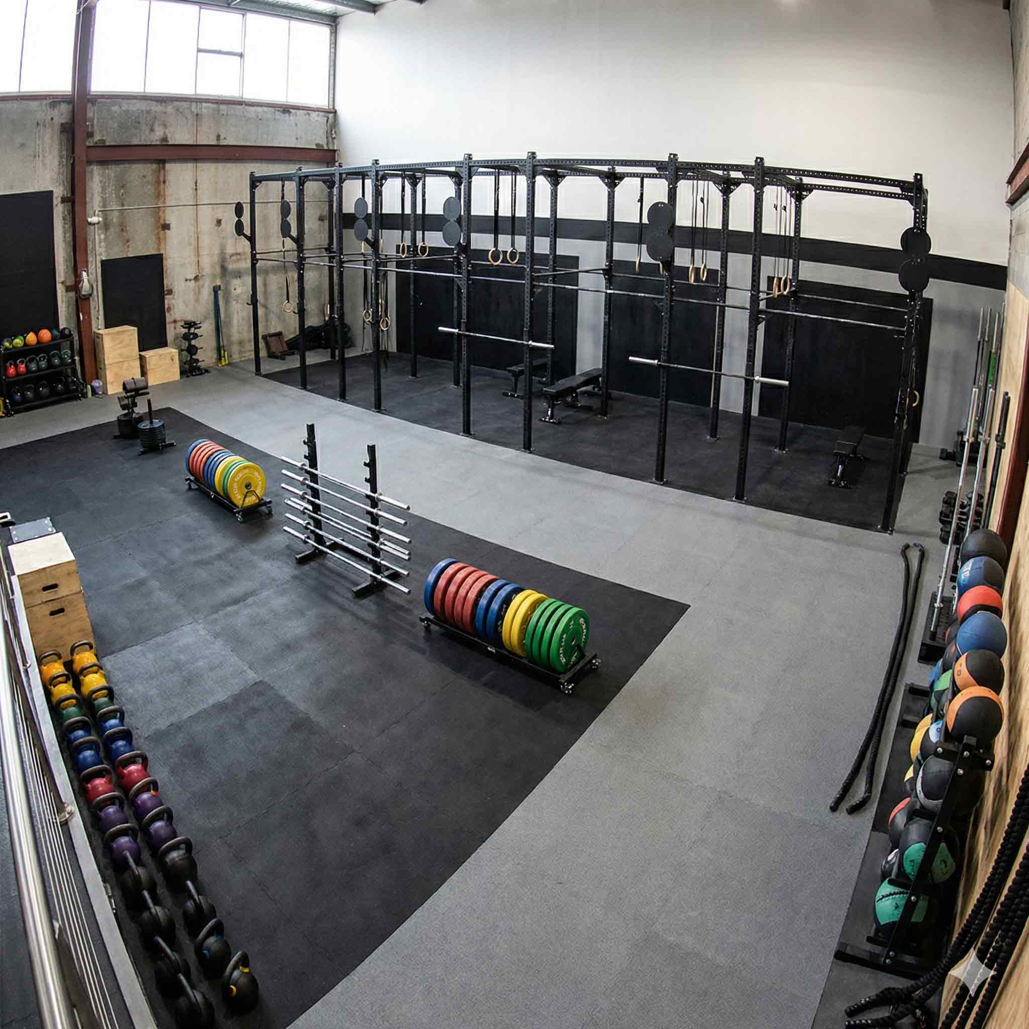 Functional training studio with multi station gym equipment and rigs