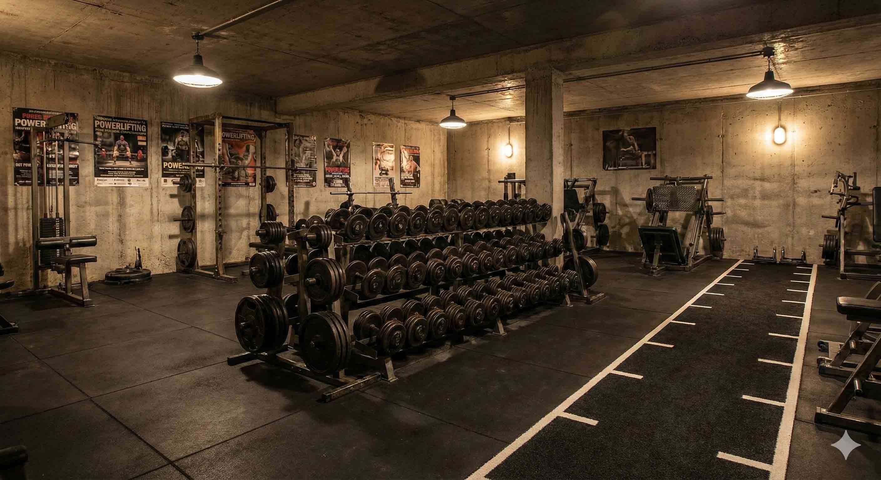 Iron gym strength infrastructure with power rack package and free weights