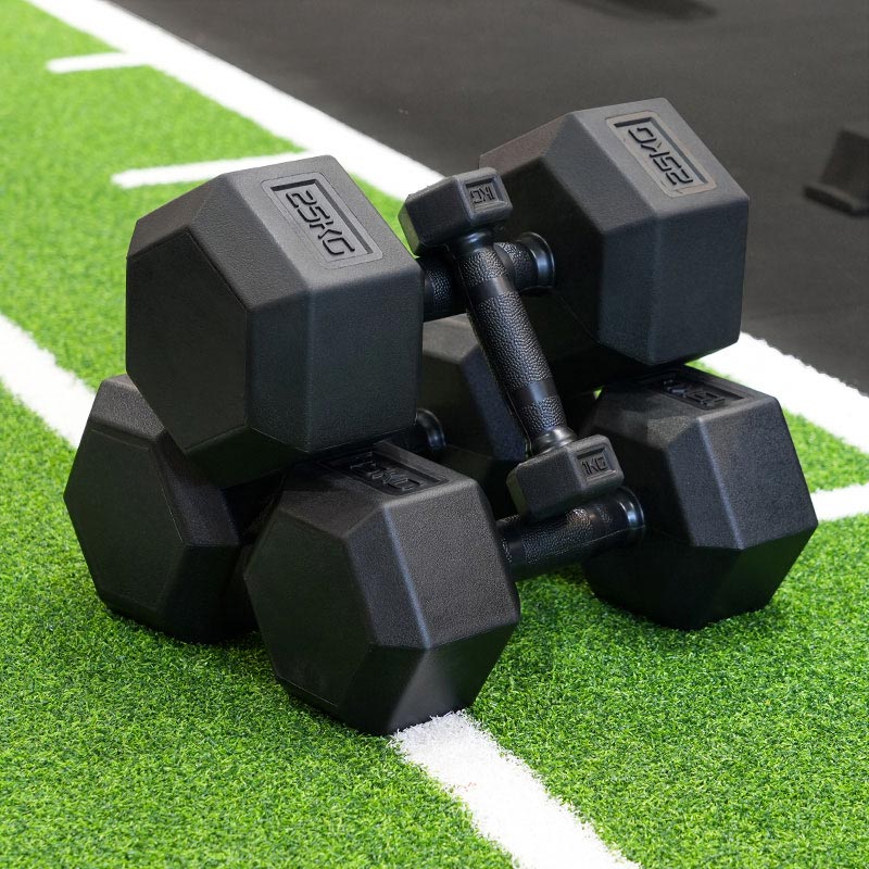 Rubber Hex Dumbbell: bulk rubber coated hex dumbbells for high-traffic fitness areas